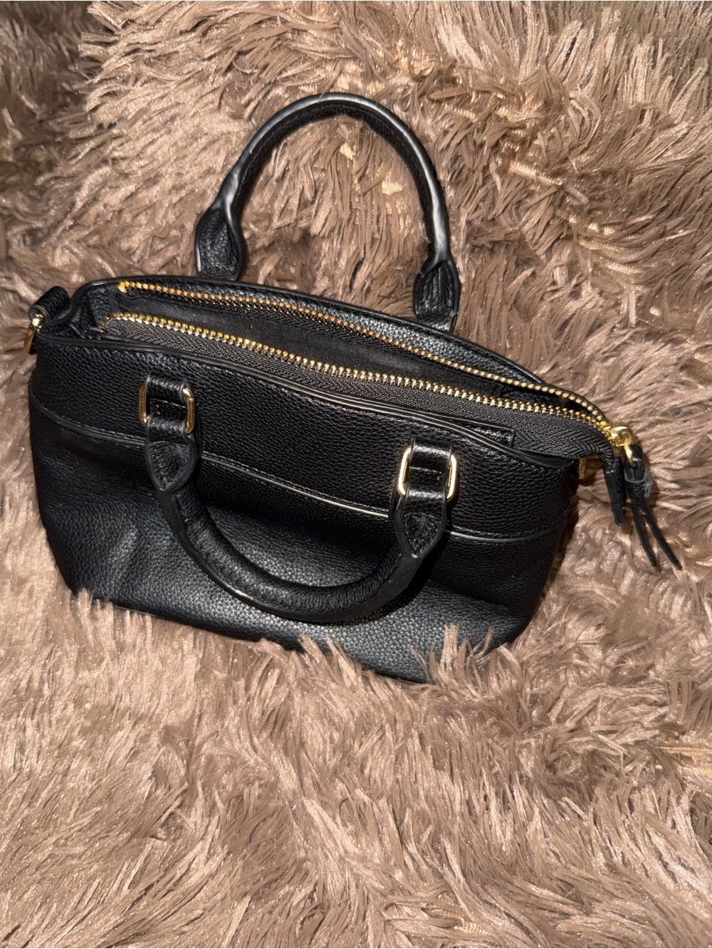 Classic Black Leather Satchel with Gold Accents